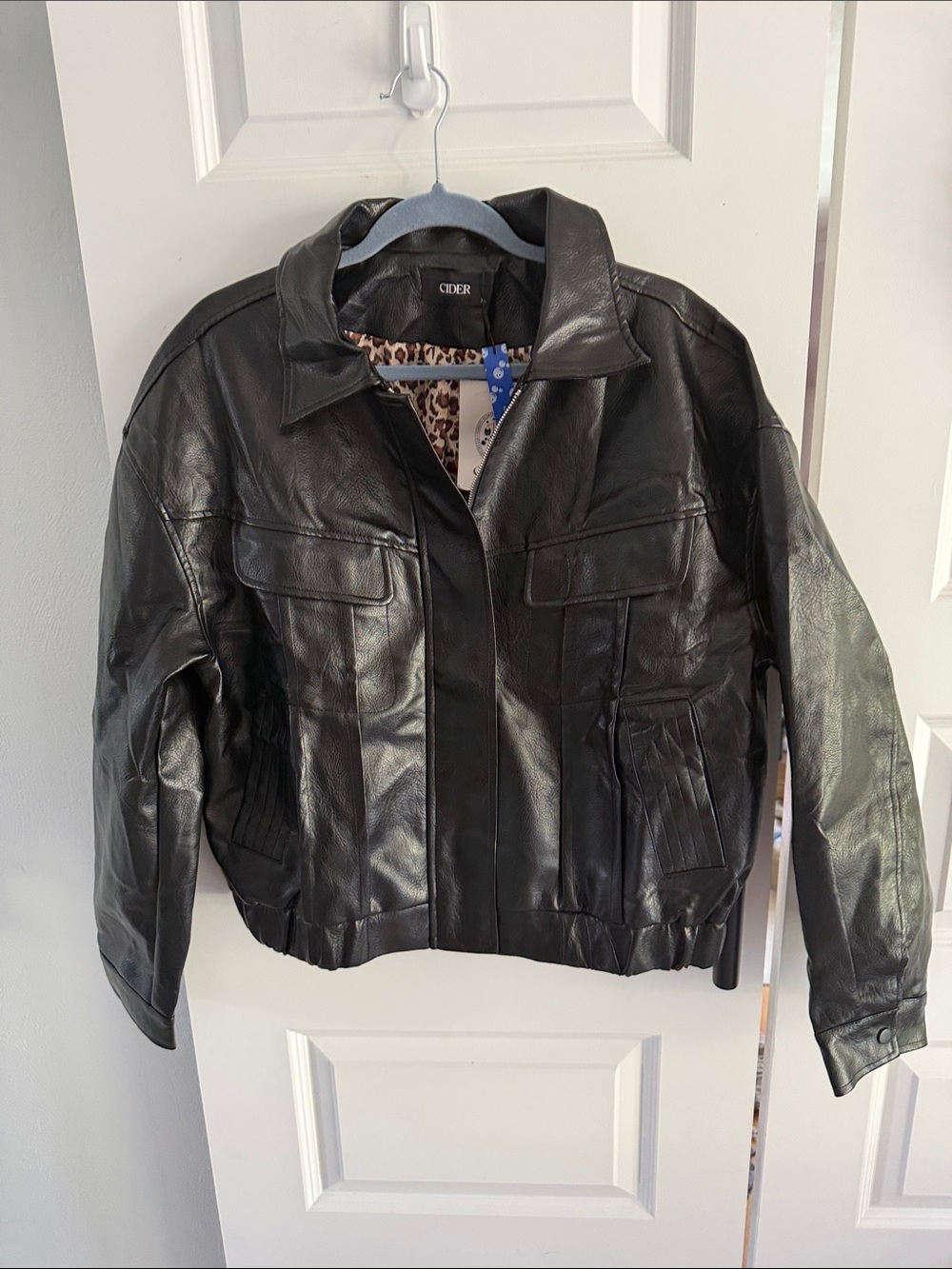 Cider Black Faux Leather Bomber Jacket